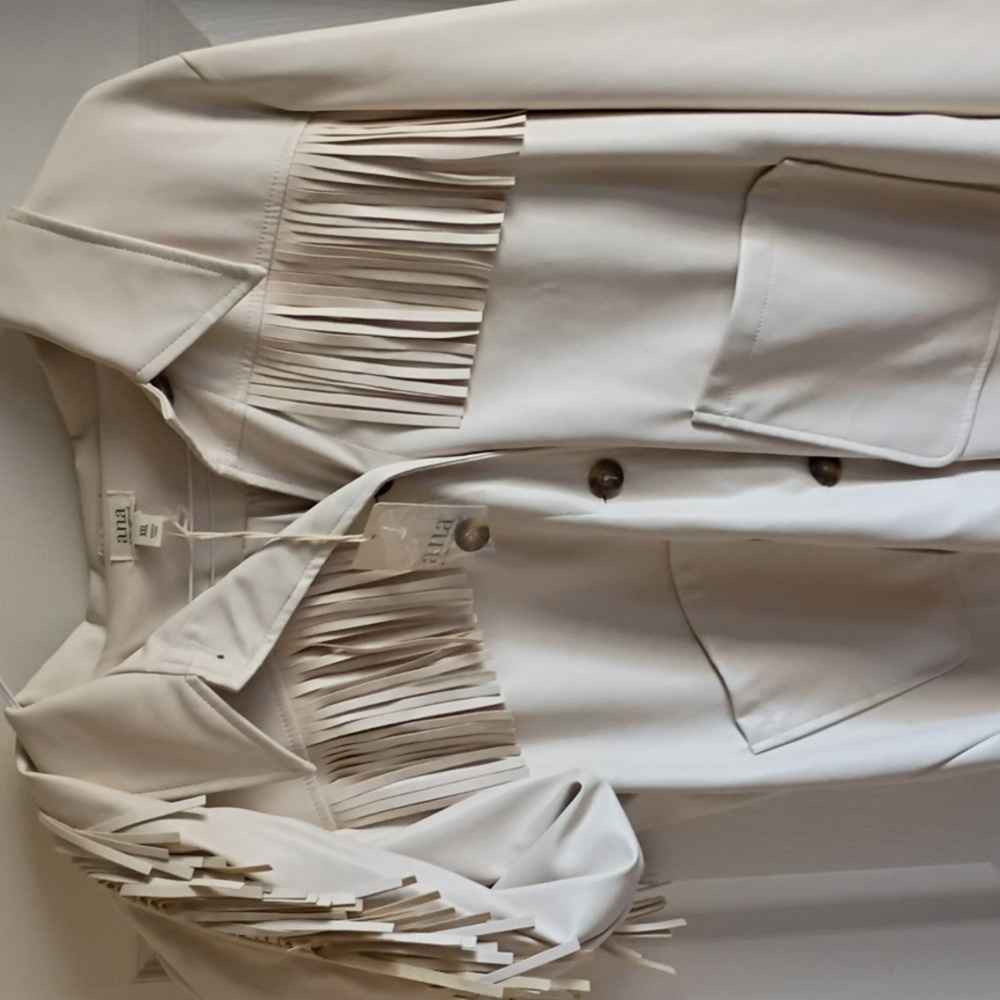 a.n.a Women's Cream Leather Jacket with Fringe